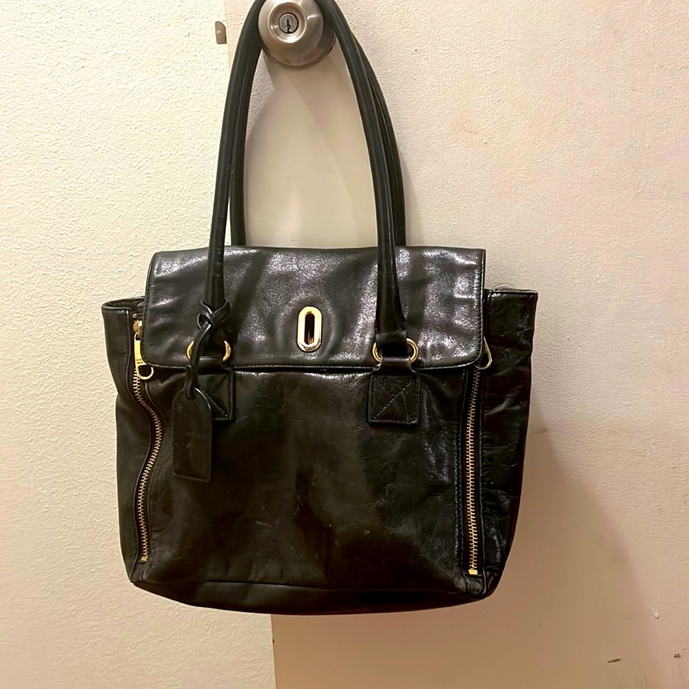 Black tote leather Badgley Mischka